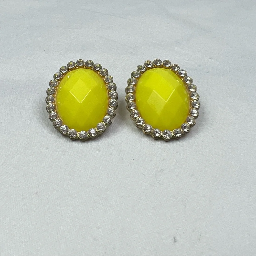 PLUNDER Yellow Oval Rhinestone Statement Stud Earrings